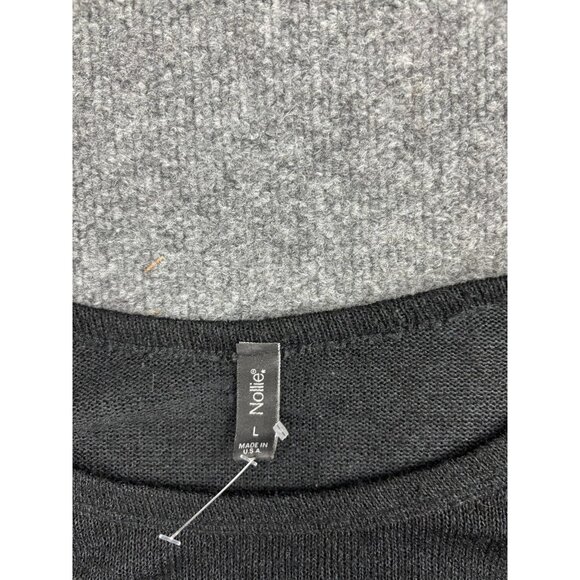 Nollie Sweater Womens Large Black Ribbed Cropped Long Sleeve Scoop Neck Made USA - Picture 2 of 9